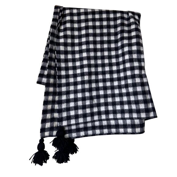 J.Crew Wool Black and White Buffalo Check Oversized Blanket Scarf - Picture 1 of 4